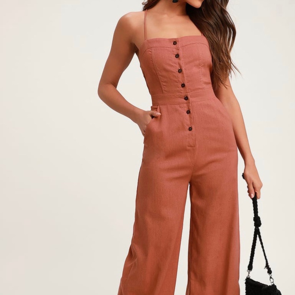 Beach Day Rusty Rose Backless Jumpsuit Lulu’s